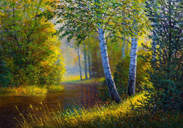 istock Trees by the river. Painting with oil paints. 1147596025