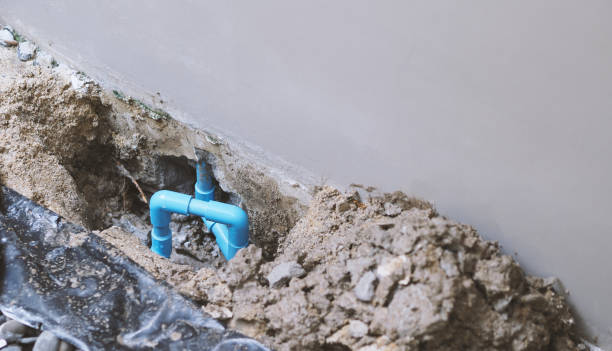 istock Fixing leaking water pipe underground the house by plumber which finding leaked point and take out broken piece and maintenance by apply special glue to connect old with new blue pip line 1147599673