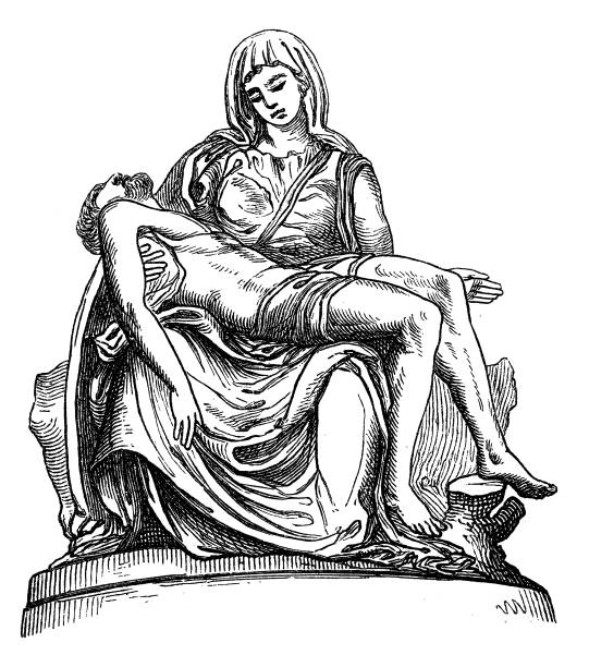Pieta by Michelangelo Illustration from 19th century pieta stock illustrations