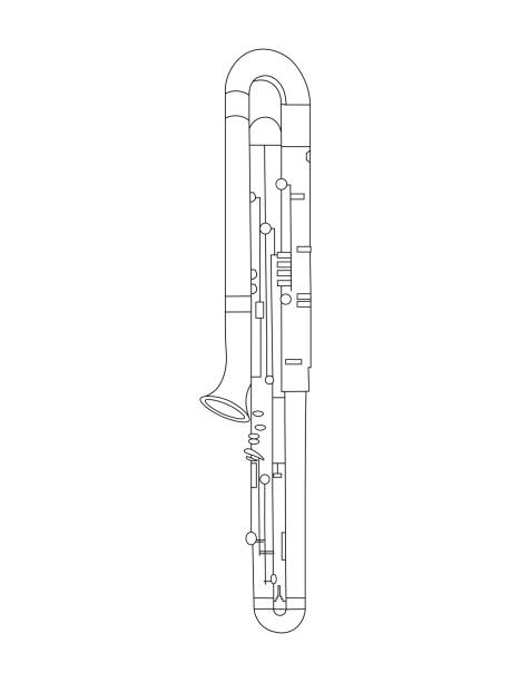 Black and white line art drawing of Contrabassoon illustration Simple black line drawing of outline Contrabassoon musical instrument contour contra bassoon stock illustrations