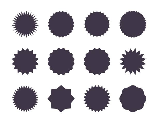 Starburst sale sticker. Sunburst price tag, promotion star set, black silhouettes on white background. Vector sale stickers Starburst sale sticker. Sunburst price tag, promotion star set, black silhouettes on white background. Vector sale stickers jagged edge label price price tag vector stock illustrations