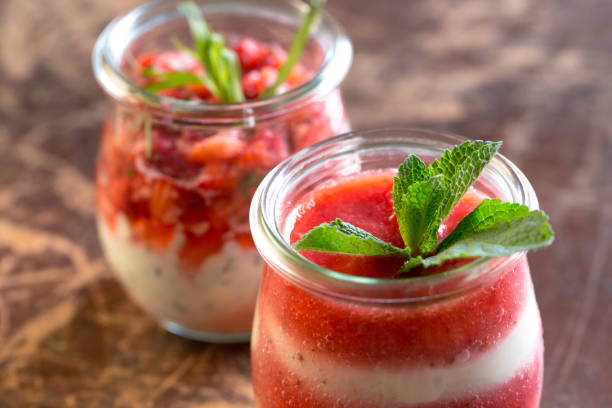 istock Dessert with cream and strawberry and mint 1147604983