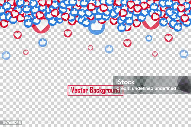 Social Nets Blue Thumb Up Like And Red Heart Floating Web Buttons Isolated On Transparent Background Like And Heart Icons For Live Stream Video Chat Likes Falling Background Vector Design Template Stock Illustration - Download Image Now