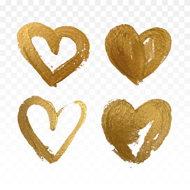 Set of Gold glitter hearts. Set of Gold glitter hearts. Vector illustration. brush stroke heart stock illustrations