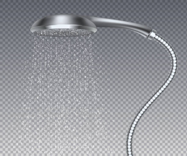 łazienka metalowa głowica. realistyczny prysznic deszczowy, izolowany metalowy zraszacz z rozpylaczem wody. wektor realistyczne podlewanie pod prysznicem - spraying water stock illustrations