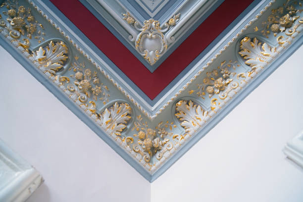 istock Stucco and luxurious decorative elements on ceiling. Luxury aesthetic in a modern home decor 1147606555