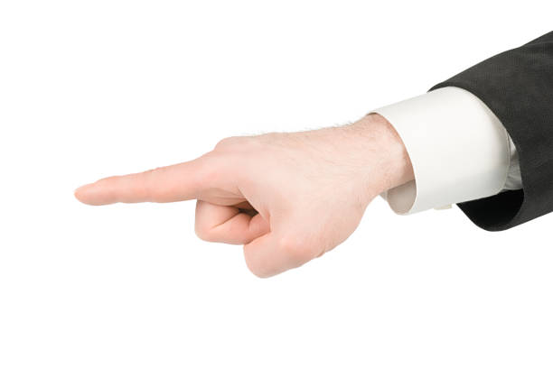 istock Man hand making pointing finger gesture isolated with clipping path 1147610701