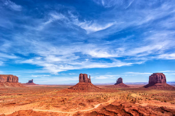 Monument Valley Panoramic view of  mountains at Monument Valley Tribal Park, Arizona. mesa arizona stock pictures, royalty-free photos & images
