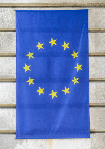 european flag European flag on a brick wall, banner european flag law european community european union flag global communications stock pictures, royalty-free photos & images