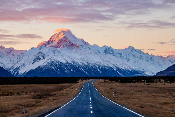 State Highway 80 - The road to Aoraki Quite possibly the most beautiful drive in the world. mt cook photos stock pictures, royalty-free photos & images