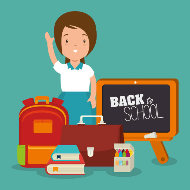 little girl with school supplies little girl with school supplies vector illustration design kindergarten portfolio stock illustrations