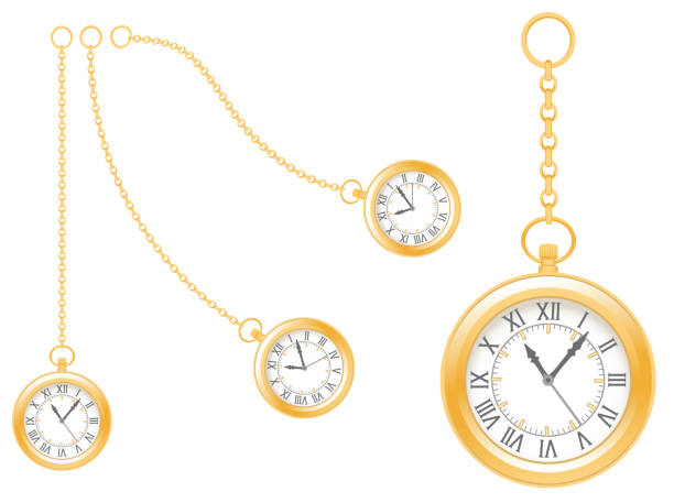 pseudo antyczne złote zegarki na białym tle. - timing chain stock illustrations