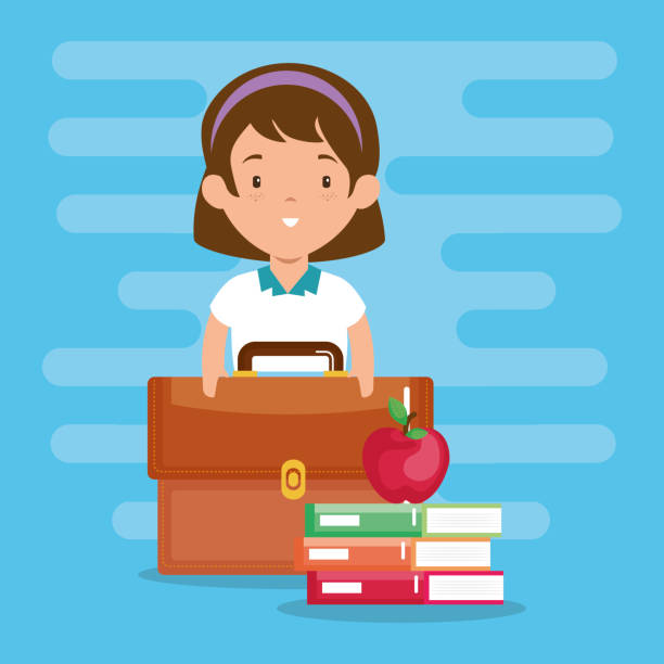 little girl with school supplies little girl with school supplies vector illustration design kindergarten portfolio stock illustrations