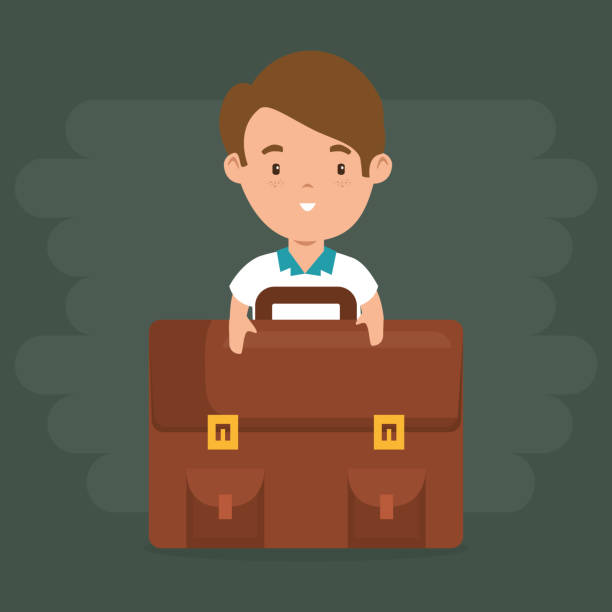 little boy with schoolbag little boy with schoolbag vector illustration design kindergarten portfolio stock illustrations