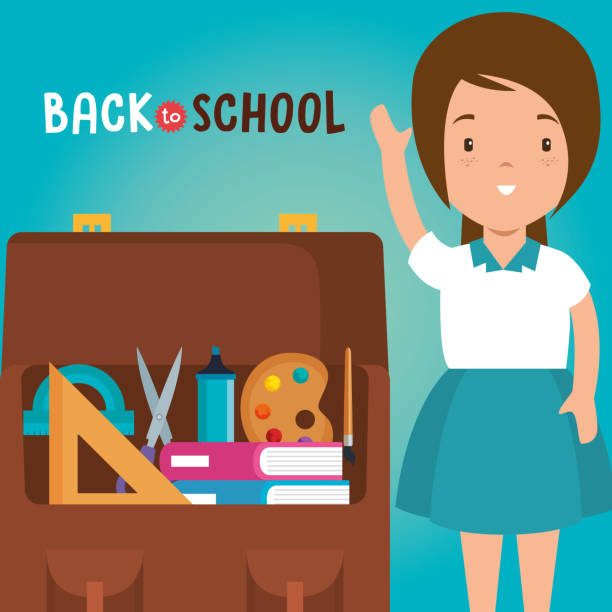 little girl with school supplies little girl with school supplies vector illustration design kindergarten portfolio stock illustrations