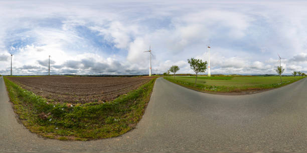 istock Power generating wind turbines in the countryside (360 degree panorama) 1147616368