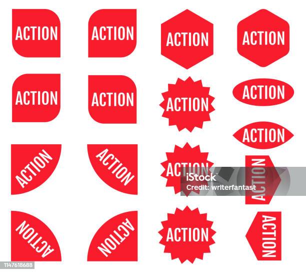 Quick Action Sticker Action Sticker Set Stock Illustration - Download Image Now - Badge ...
