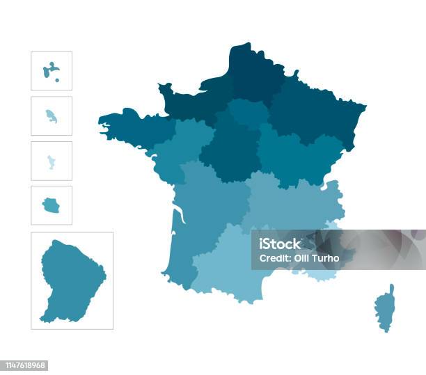 Illustration Vectorielle Isolée De La Carte Administrative Simplifiée De La France Frontières Des Régions Vecteurs libres de droits et plus d'images vectorielles de France