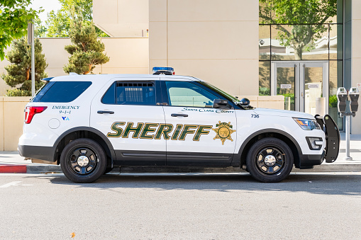 May 5, 2019 San Jose / CA / USA - Santa Clara County Police car parked on a street near downtown
