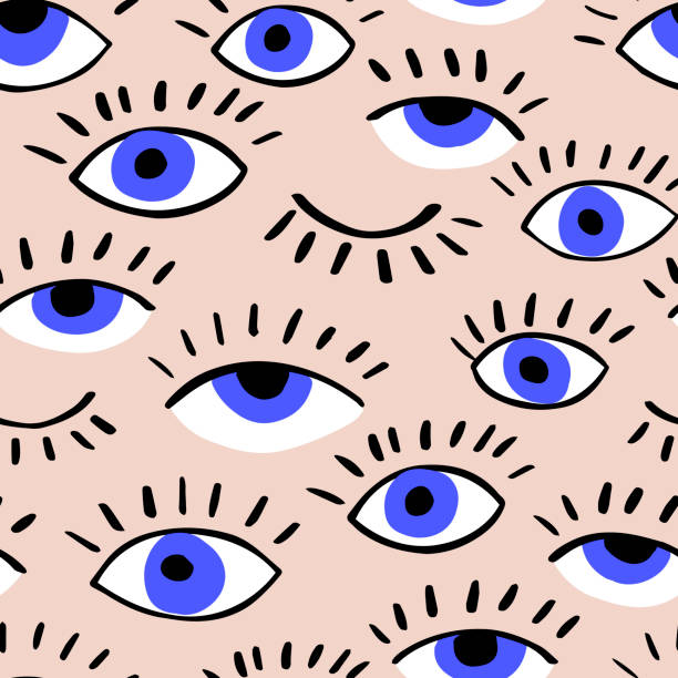 ilustrações de stock, clip art, desenhos animados e ícones de eyes doodle vector hand drawn seamless pattern. closed and open eye. the pattern for the fabric, cover. ornament for wrapping paper. - eye