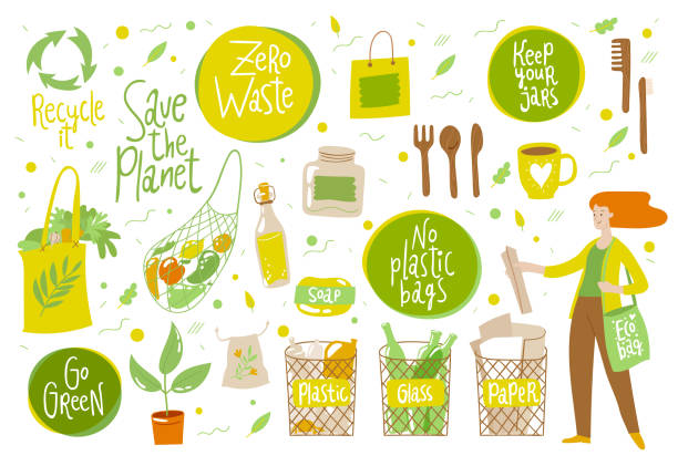 Zero waste vector set with eco life elements vector art illustration