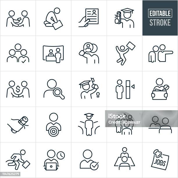 Job Recruiting And Hiring Thin Line Icons Editable Stroke - Arte vetorial de stock e mais imagens de Símbolo de ícone