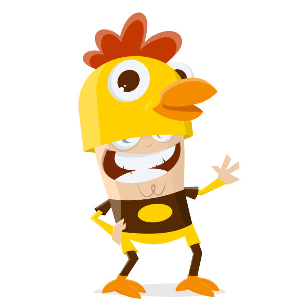 bir tavuk kostüm bir adam komik karikatür illüstrasyon - tavuk kostümü stock illustrations