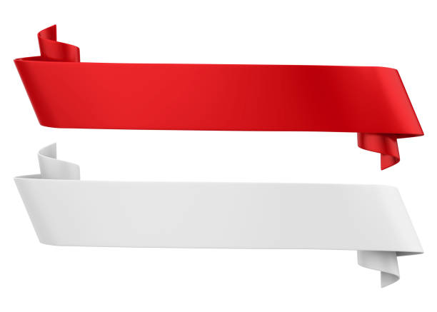 czerwone i białe wstążki bannery izolowane - ribbon zdjęcia i obrazy z banku zdjęć