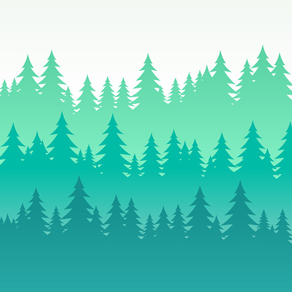 Abstract pine trees wooded layered background.