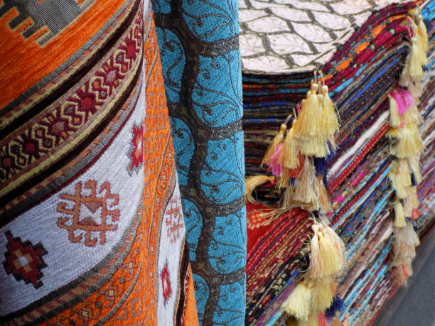 istock Colorful cloth - blankets, table cloths and pillowcases on the bazaar 1147630429
