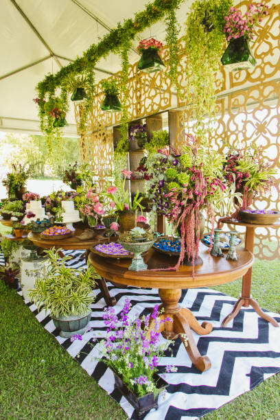 istock Wedding Setup. Cake tables with sweet, decoration and flowers 1147634803