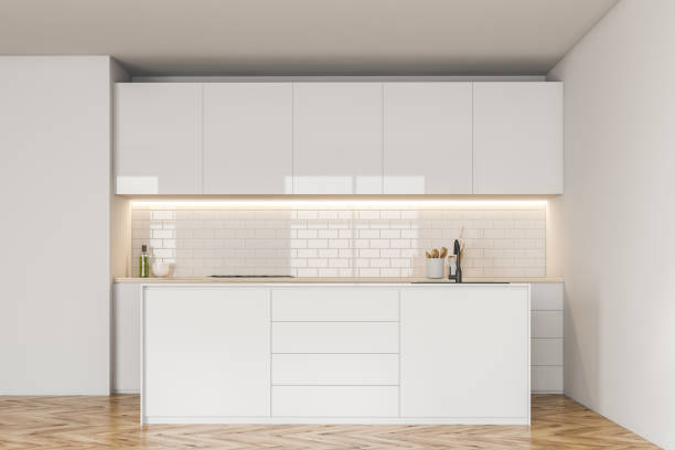 istock White kitchen with bar and countertops 1147637016