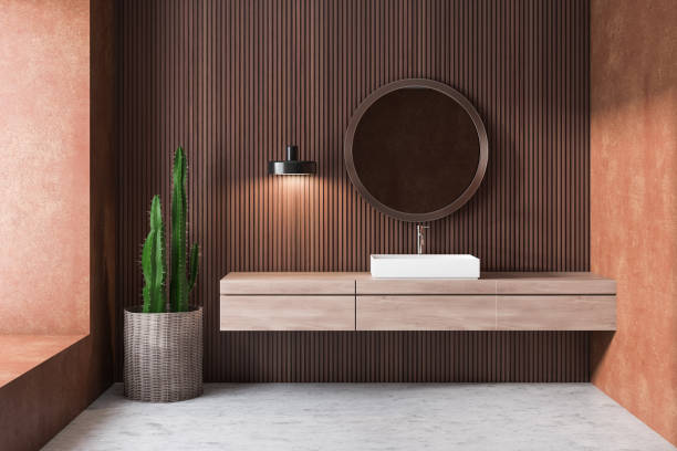 istock Wooden bathroom interior, sink 1147637090