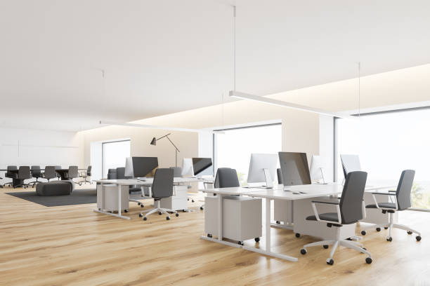 istock Corner of open space office with meeting room 1147637198