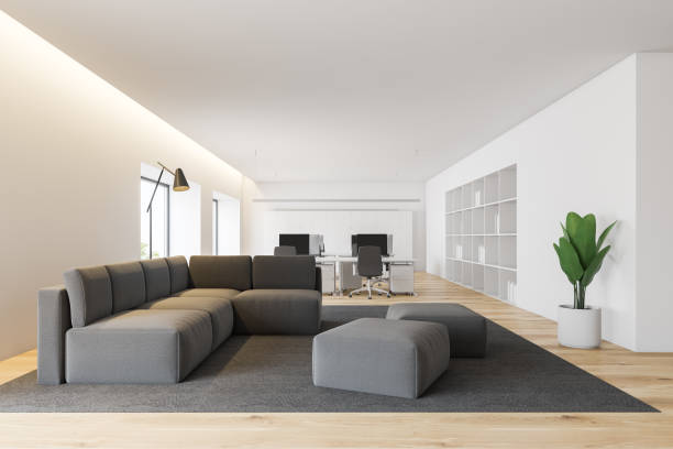 istock Waiting room in white open space office 1147637269