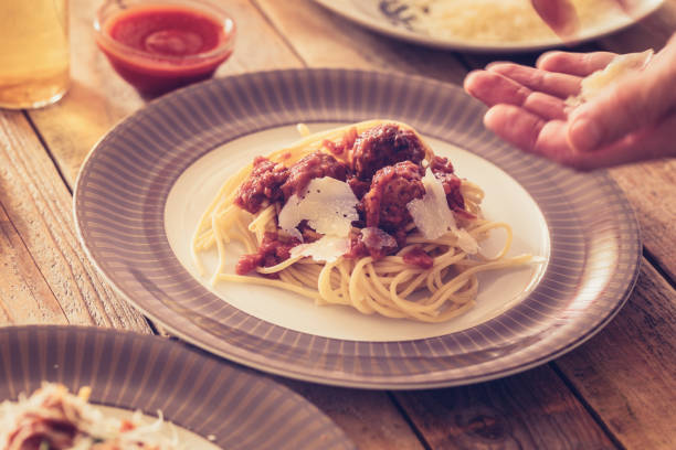 istock Spaghetti with meatballs and grated parmesan 1147641195