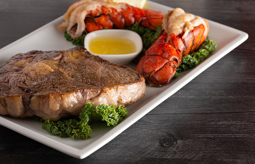 A Dinner of Surf and Turf of Steak and Lobster Tails