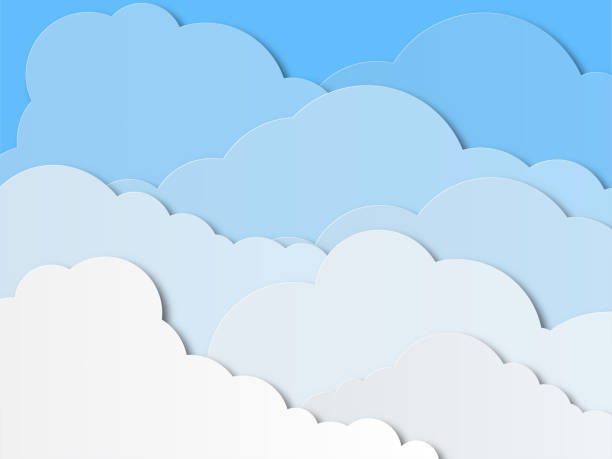 illustrazioni stock, clip art, cartoni animati e icone di tendenza di design con nuvole di cumulo bianco nel cielo. design taglio carta per carte, inviti, pubblicità. vettore - beauty in nature blue cloud cloudscape
