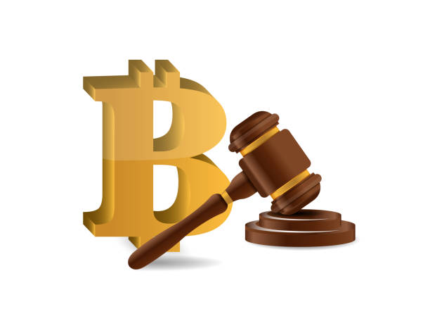 Bitcoin and judge hammer. vector art illustration