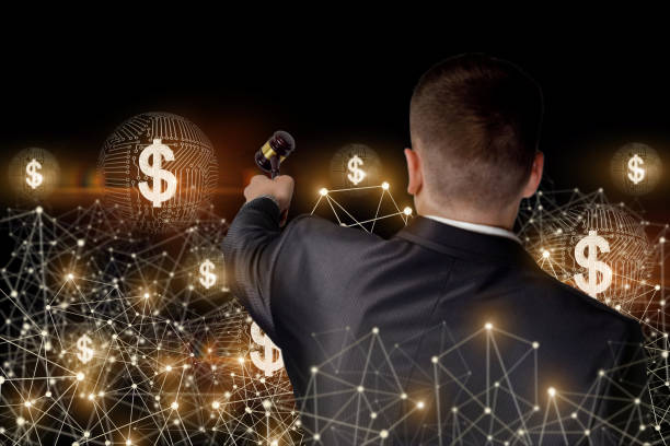 istock The businessman conducts the auction in a network . 1147686063