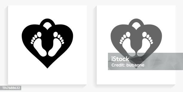 Baby Feet Tag Black And White Square Icon Stock Illustration - Download Image Now - Adoption, Black And White, Child