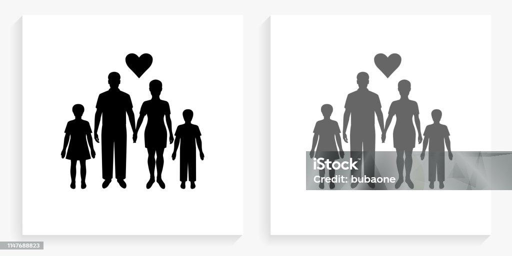Big Family Black and White Square Icon Big Family Black and White Square Icon. This 100% royalty free vector illustration is featuring the square button with a drop shadow and the main icon is depicted in black and in grey for a roll-over effect. Adoption stock vector