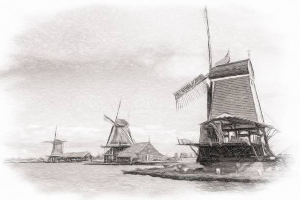 istock Traditional dutch windmills and houses 1147695267