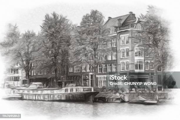 Illustration Or Watercolor Sketch Traditional Old Architecture In Amsterdam Stock Photo - Download Image Now