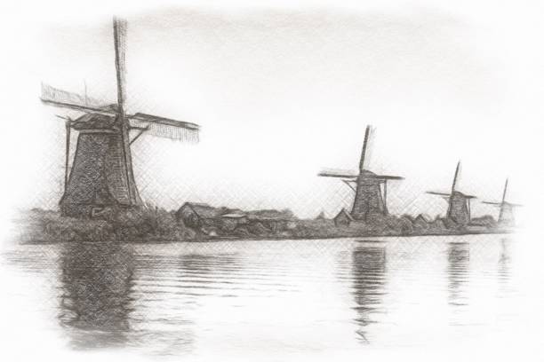 istock Traditional dutch windmills and houses 1147696385