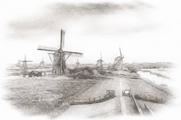 istock Traditional dutch windmills and houses 1147696469