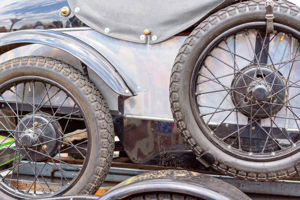 Close up of wheels of beautifully restored vintage car