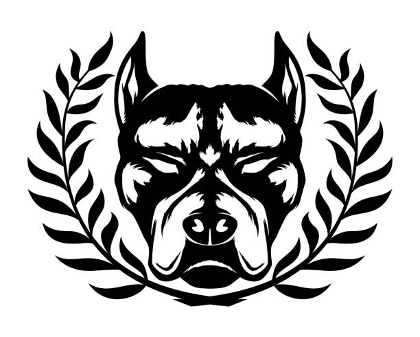 Dog breed pit bull terrier. Dog breed pit bull terrier sign with a laurel wreath on a white background. pit bull power stock illustrations