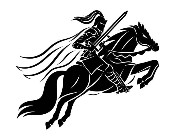 ilustrações, clipart, desenhos animados e ícones de guerreiro antigo a cavalo. - black knight