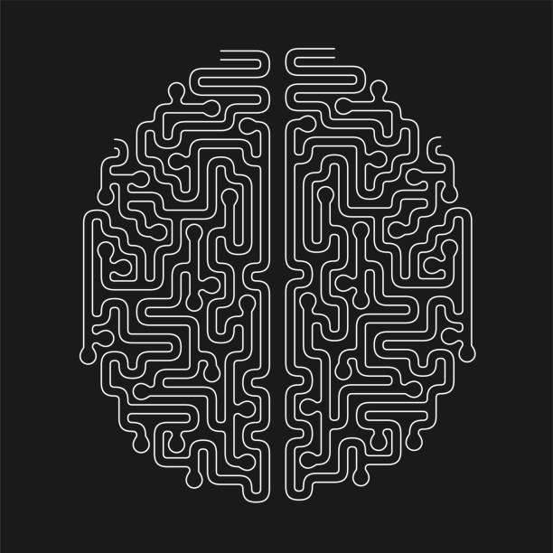 Brain Shape Maze Vector Design. Solve Problem Concept Maze or Labyrinth Geometric Vector Design. Idea or Making Decision Concept puzzle backgrounds stock illustrations